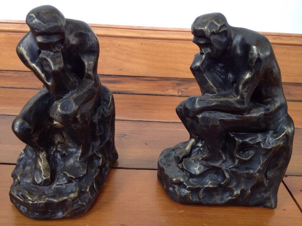 Vintage Antique Style Bronze The Thinker Sculpture Bookends Barnes & Noble 1999